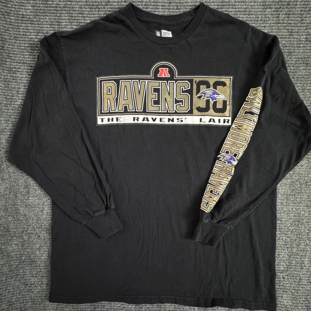 NFL Team Apparel Baltimore Ravens Long Sleeve Shirt XL Black Graphic Flock Lair